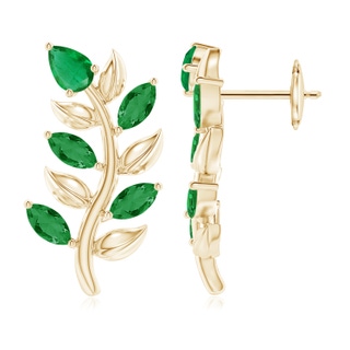 5x3mm AA Pear and Marquise Emerald Olive Branch Earrings in Yellow Gold