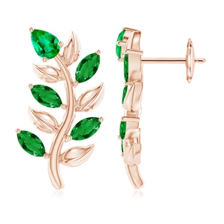 5x3mm AAA Pear and Marquise Emerald Olive Branch Earrings in Rose Gold