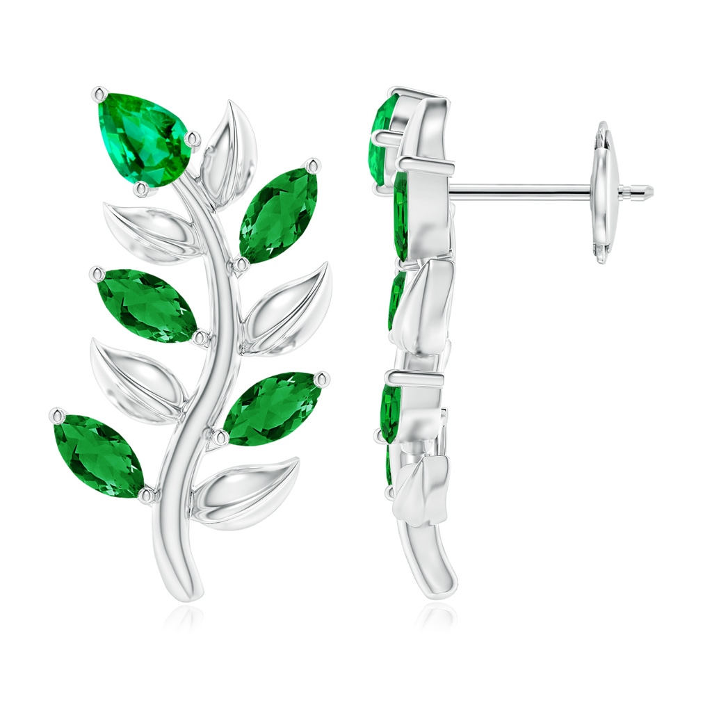 5x3mm AAA Pear and Marquise Emerald Olive Branch Earrings in White Gold