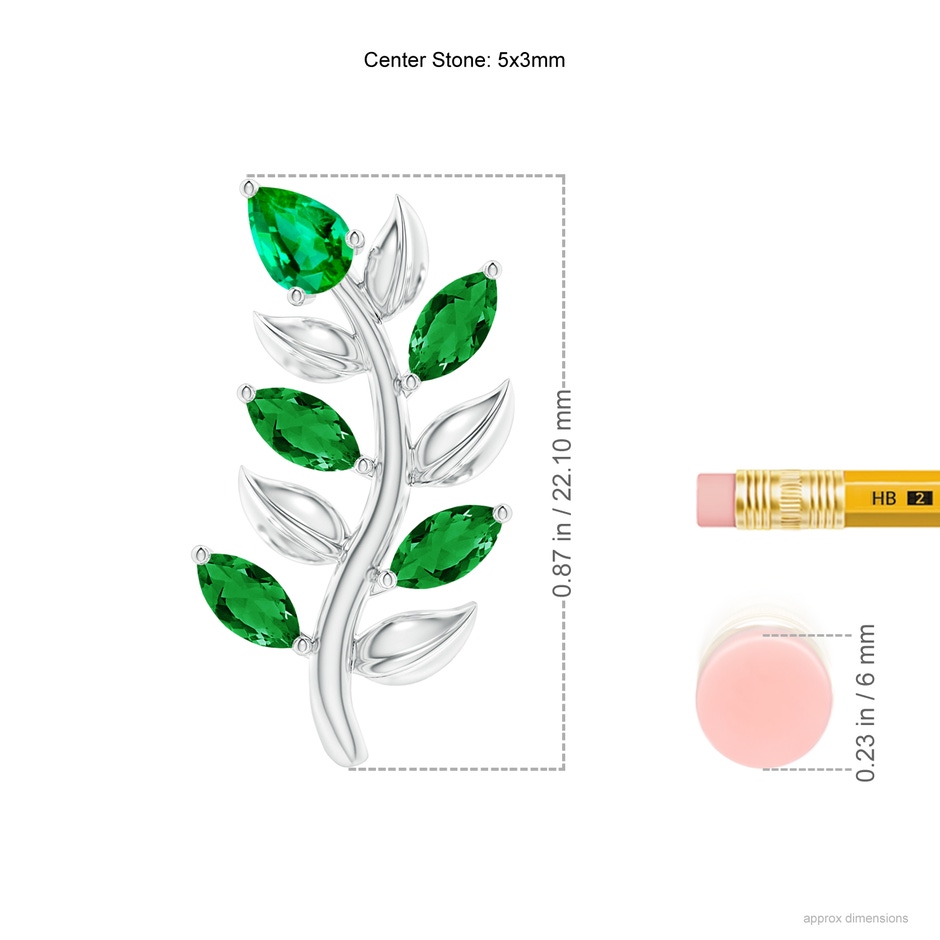 5x3mm AAA Pear and Marquise Emerald Olive Branch Earrings in White Gold ruler