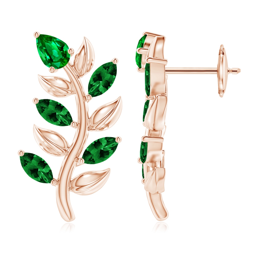 5x3mm AAAA Pear and Marquise Emerald Olive Branch Earrings in Rose Gold