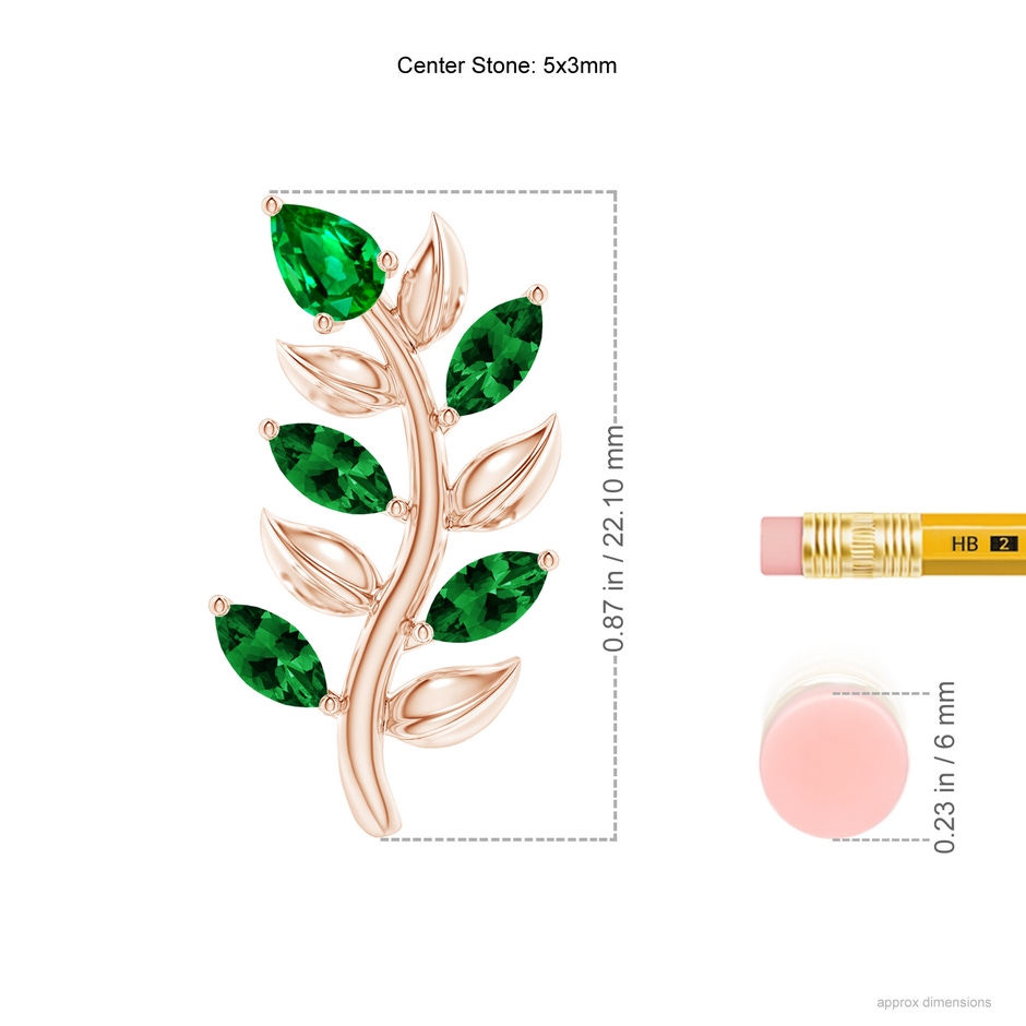 5x3mm AAAA Pear and Marquise Emerald Olive Branch Earrings in Rose Gold ruler