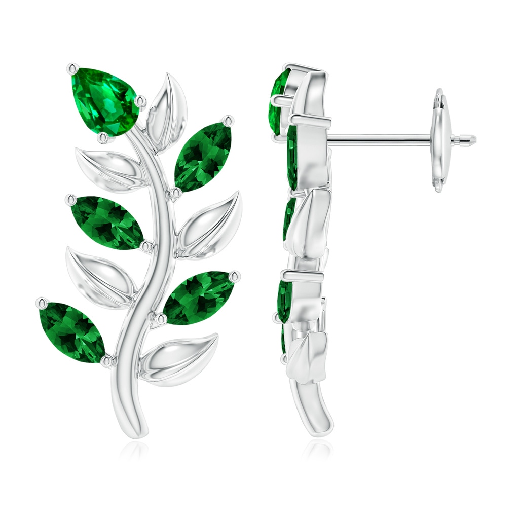 5x3mm AAAA Pear and Marquise Emerald Olive Branch Earrings in White Gold