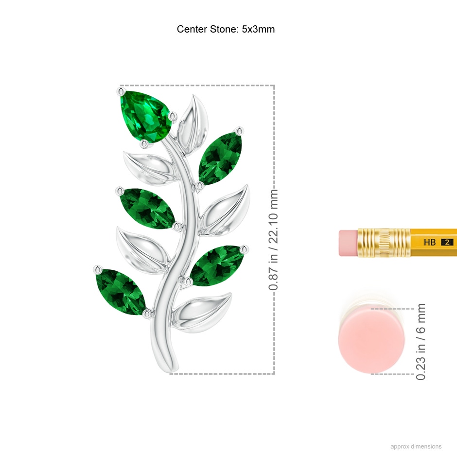 5x3mm AAAA Pear and Marquise Emerald Olive Branch Earrings in White Gold ruler