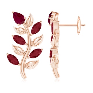5x3mm A Pear and Marquise Ruby Olive Branch Earrings in Rose Gold