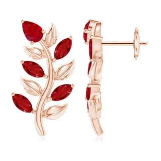 5x3mm AAA Pear and Marquise Ruby Olive Branch Earrings in Rose Gold