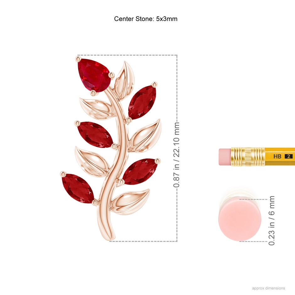 5x3mm AAA Pear and Marquise Ruby Olive Branch Earrings in Rose Gold ruler