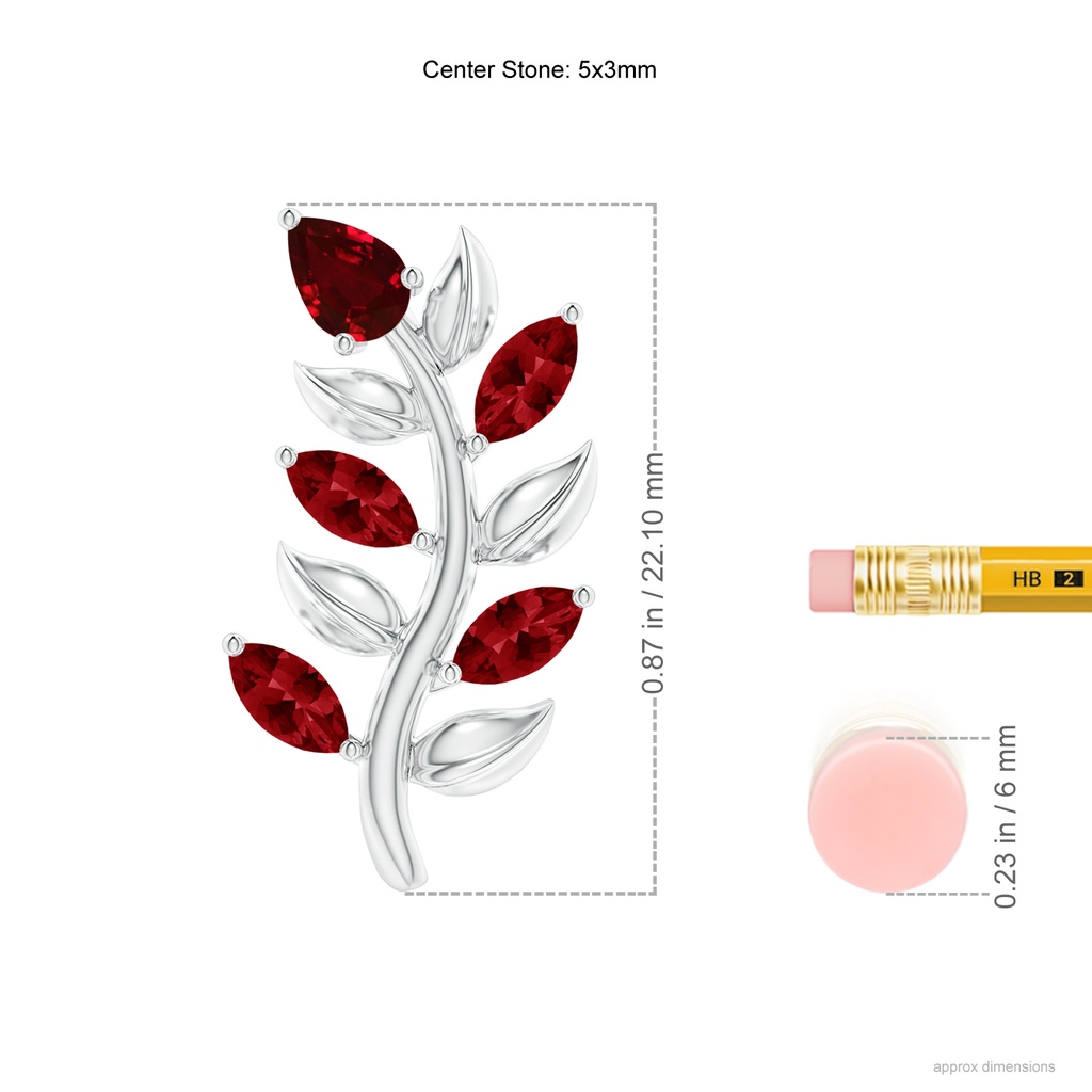 5x3mm AAAA Pear and Marquise Ruby Olive Branch Earrings in White Gold Ruler