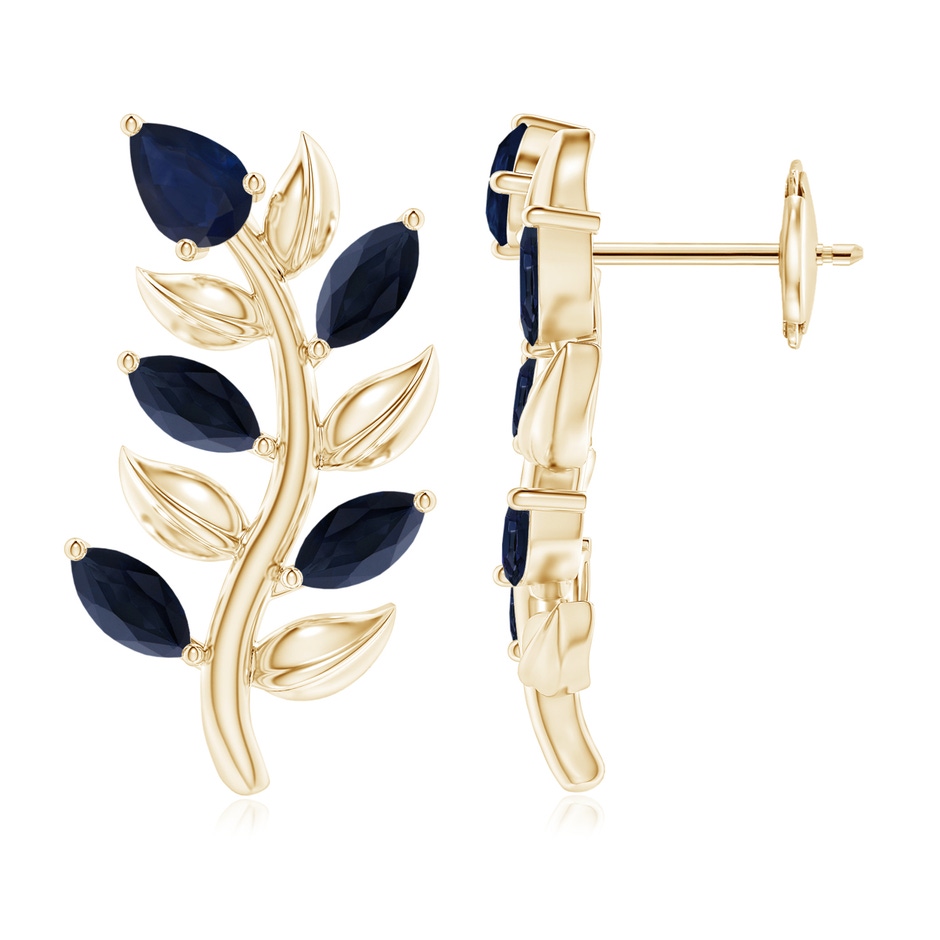 5x3mm A Pear and Marquise Sapphire Olive Branch Earrings in Yellow Gold 
