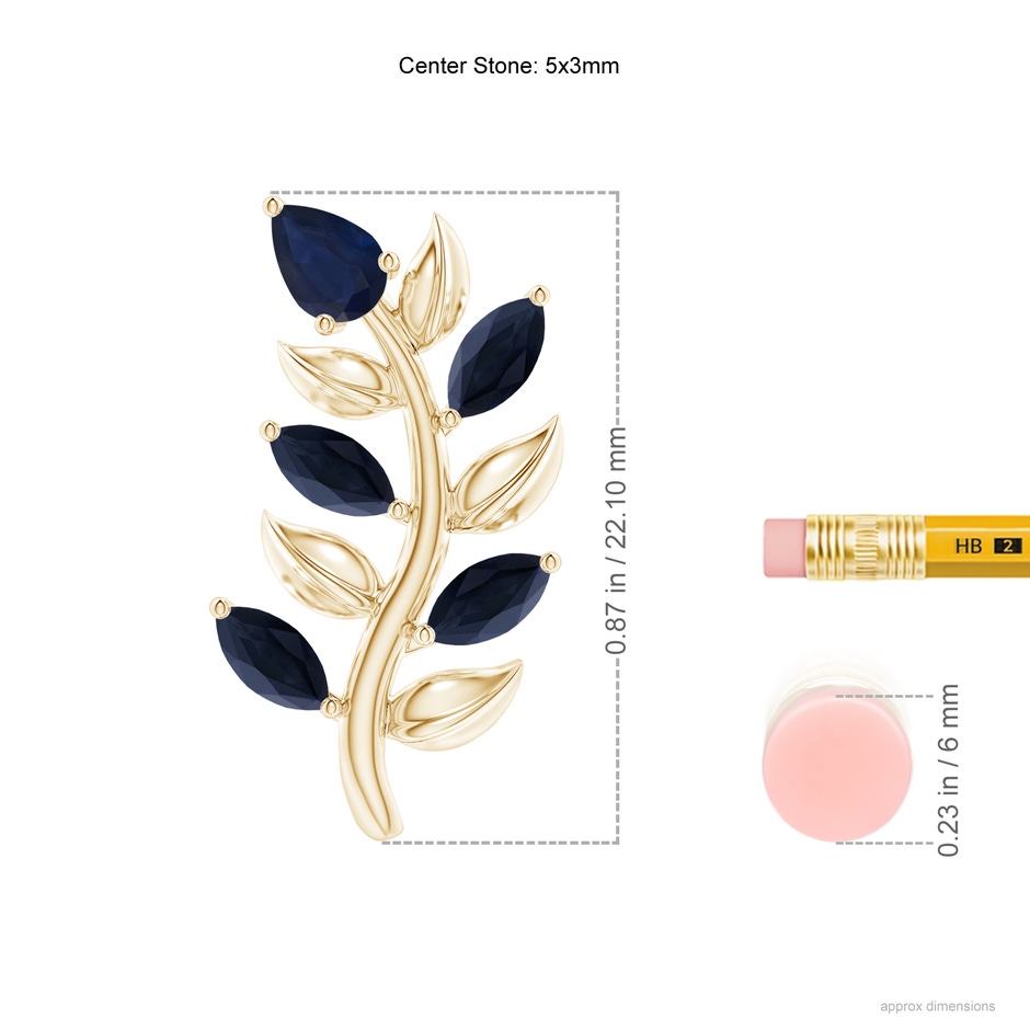 5x3mm A Pear and Marquise Sapphire Olive Branch Earrings in Yellow Gold ruler