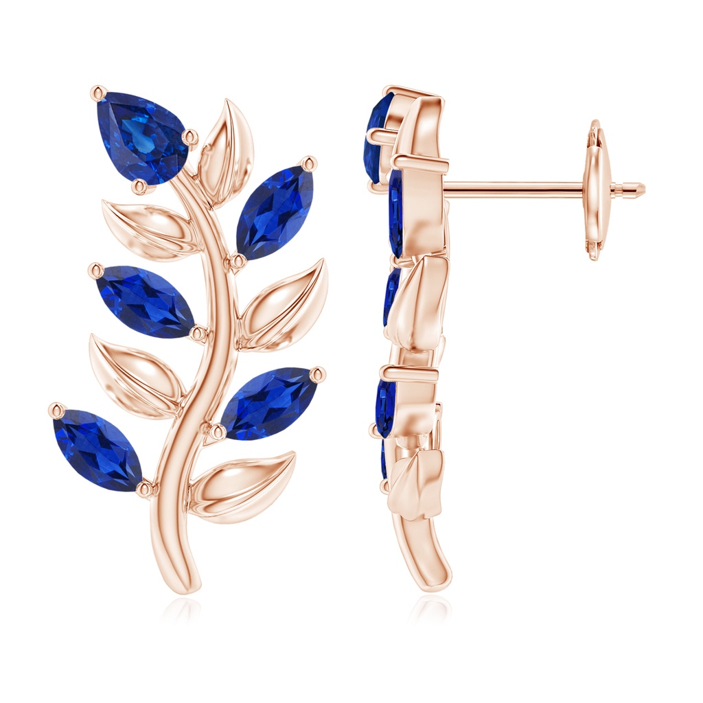5x3mm AAA Pear and Marquise Sapphire Olive Branch Earrings in Rose Gold