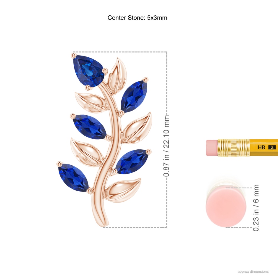 5x3mm AAA Pear and Marquise Sapphire Olive Branch Earrings in Rose Gold ruler