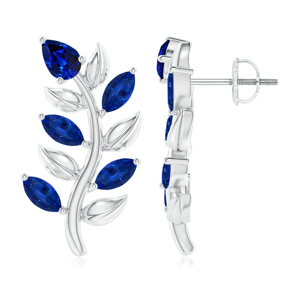 5x3mm AAAA Pear and Marquise Sapphire Olive Branch Earrings in P950 Platinum