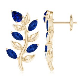 5x3mm AAAA Pear and Marquise Sapphire Olive Branch Earrings in Yellow Gold