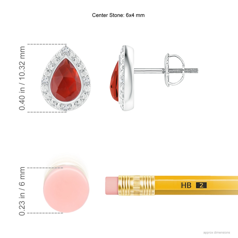 6x4mm AAA Bezel-Set Pear-Shaped Garnet Studs with Beaded Halo in White Gold ruler