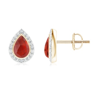 6x4mm AAA Bezel-Set Pear-Shaped Garnet Studs with Beaded Halo in Yellow Gold