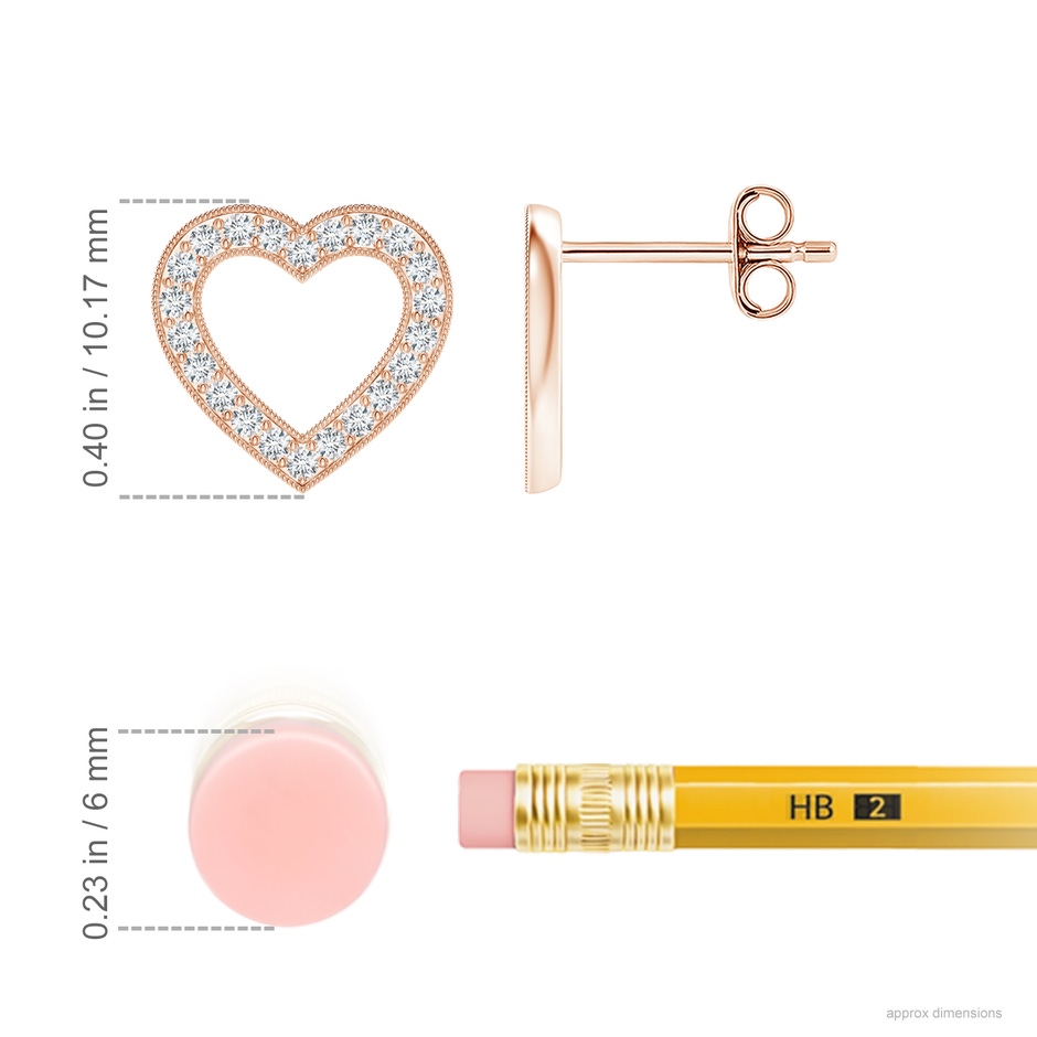 1mm GVS2 Pavé-Set Diamond Open Heart Studs in Rose Gold ruler