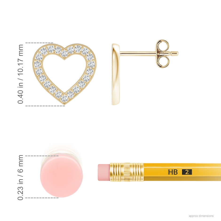 1mm GVS2 Pavé-Set Diamond Open Heart Studs in Yellow Gold ruler