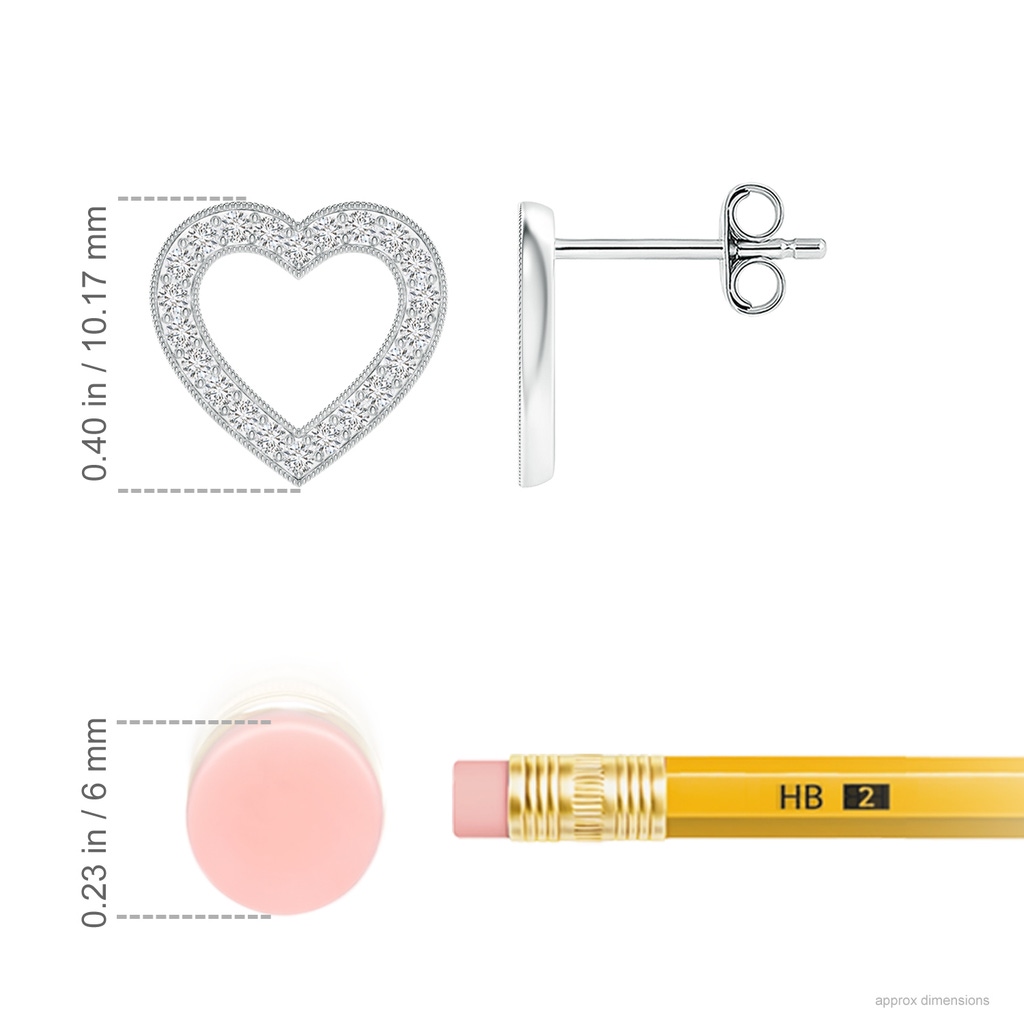 1mm HSI2 Pavé-Set Diamond Open Heart Studs in White Gold Ruler
