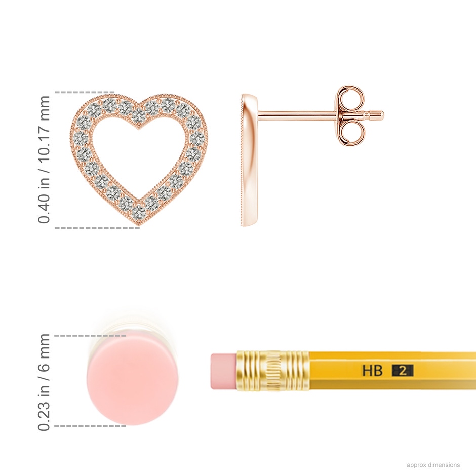 1mm KI3 Pavé-Set Diamond Open Heart Studs in Rose Gold ruler