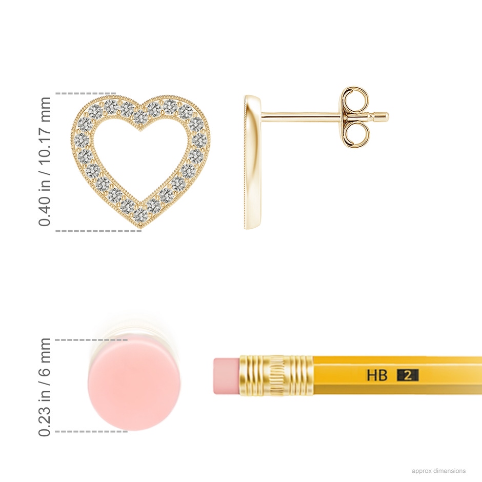 1mm KI3 Pavé-Set Diamond Open Heart Studs in Yellow Gold ruler