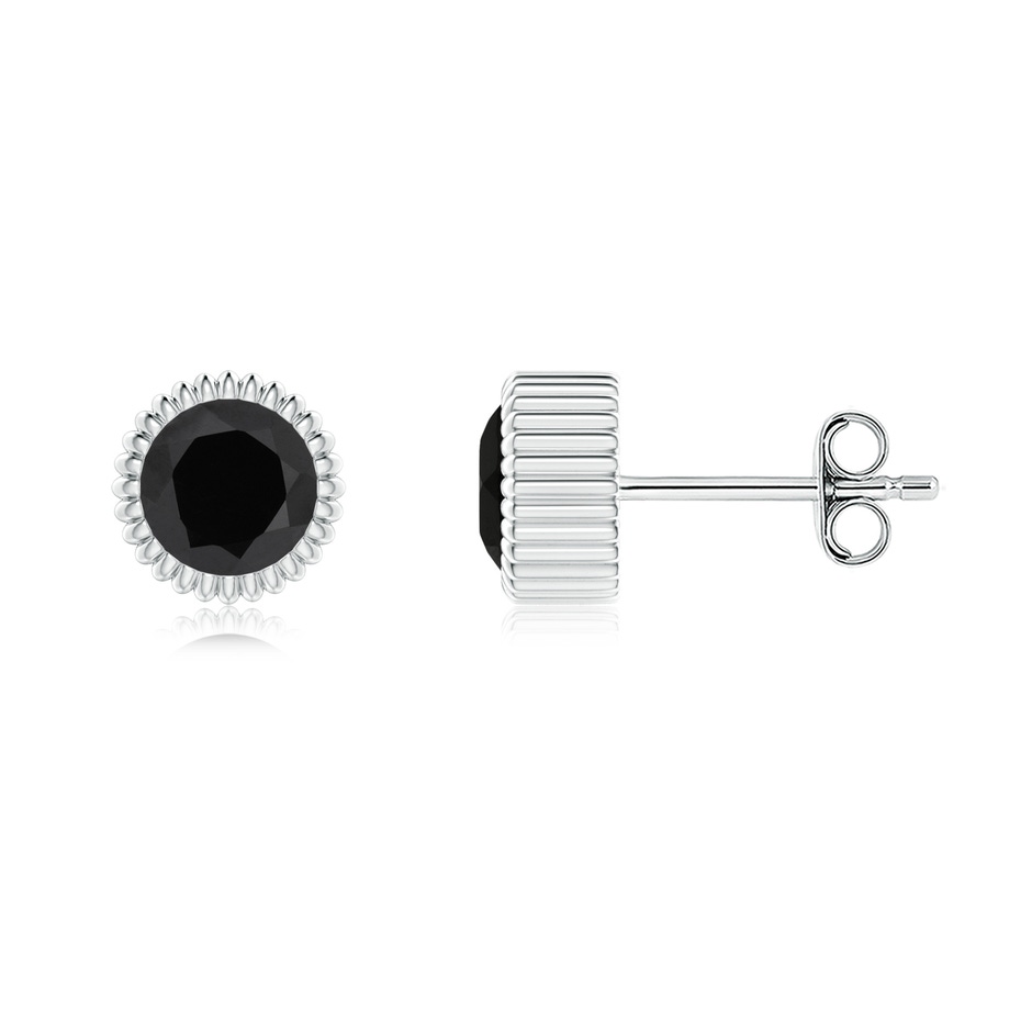 5mm AAA Bezel-Set Solitaire Round Black Onyx Beaded Halo Studs in White Gold 