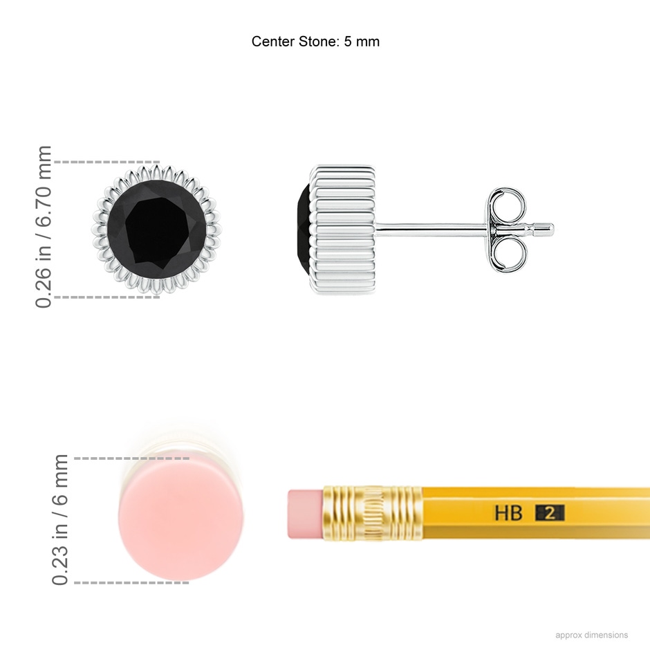 5mm AAA Bezel-Set Solitaire Round Black Onyx Beaded Halo Studs in White Gold ruler
