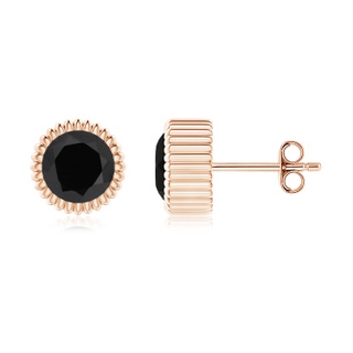 6mm AAA Bezel-Set Solitaire Round Black Onyx Beaded Halo Studs in Rose Gold