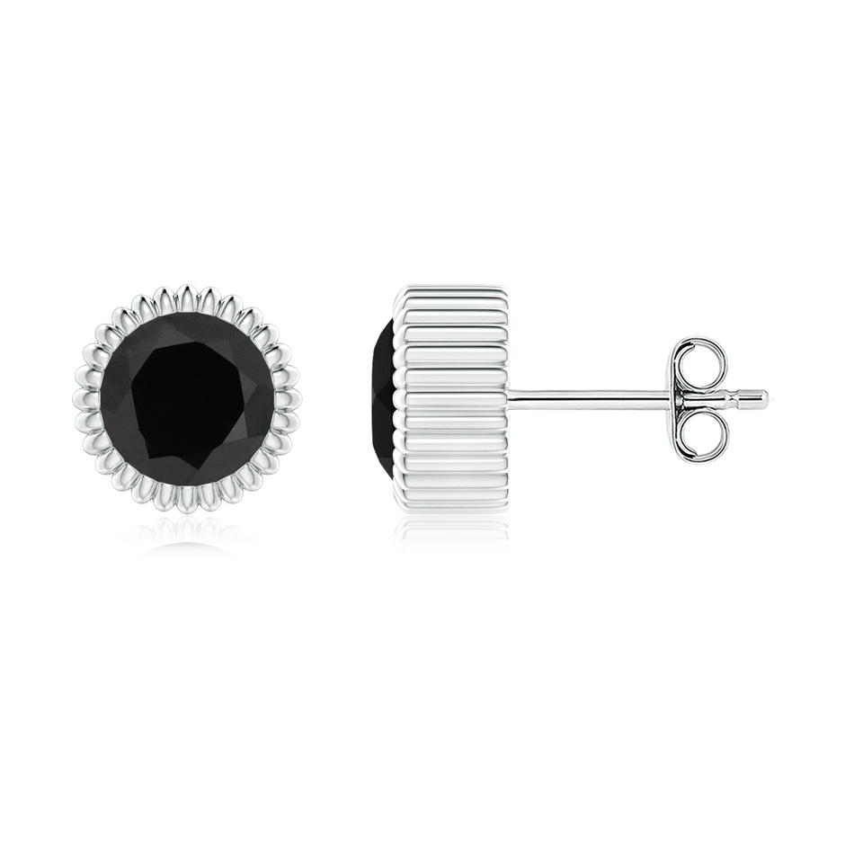 6mm AAA Bezel-Set Solitaire Round Black Onyx Beaded Halo Studs in White Gold 