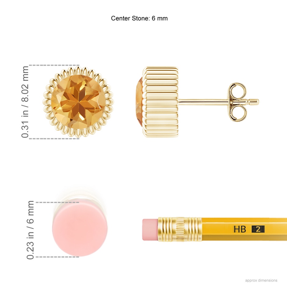 6mm A Bezel-Set Solitaire Round Citrine Beaded Halo Studs in Yellow Gold ruler