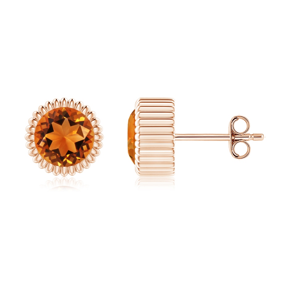 6mm AAAA Bezel-Set Solitaire Round Citrine Beaded Halo Studs in Rose Gold 