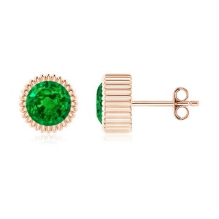 6mm AAAA Bezel-Set Solitaire Round Emerald Beaded Halo Studs in 9K Rose Gold