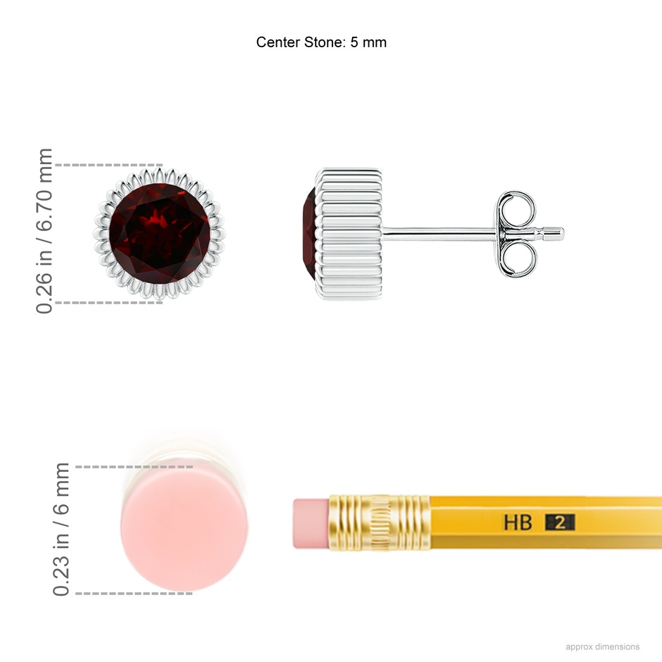 5mm A Bezel-Set Solitaire Round Garnet Beaded Halo Studs in White Gold ruler