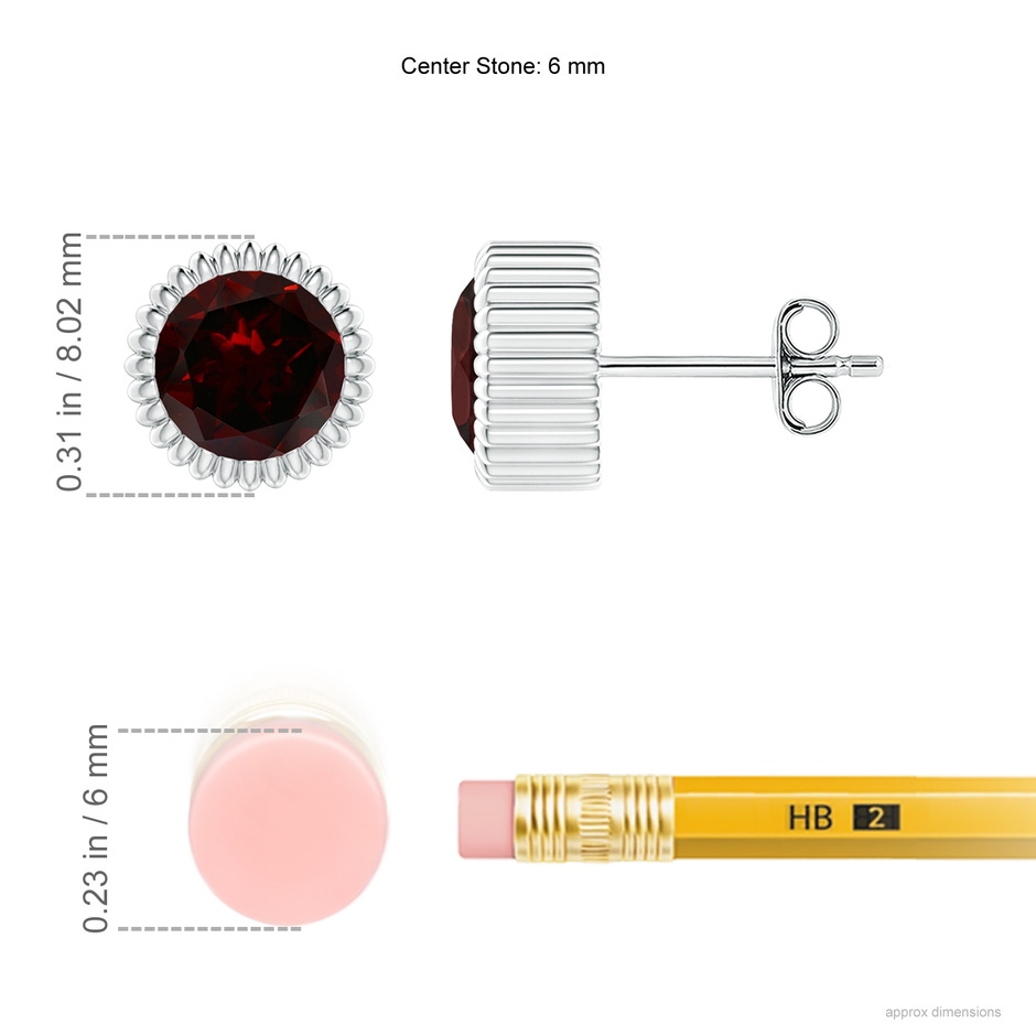 6mm A Bezel-Set Solitaire Round Garnet Beaded Halo Studs in White Gold ruler