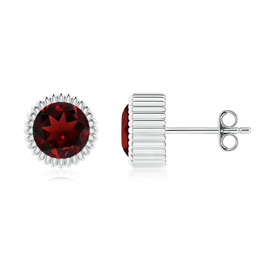 6mm AAA Bezel-Set Solitaire Round Garnet Beaded Halo Studs in White Gold 