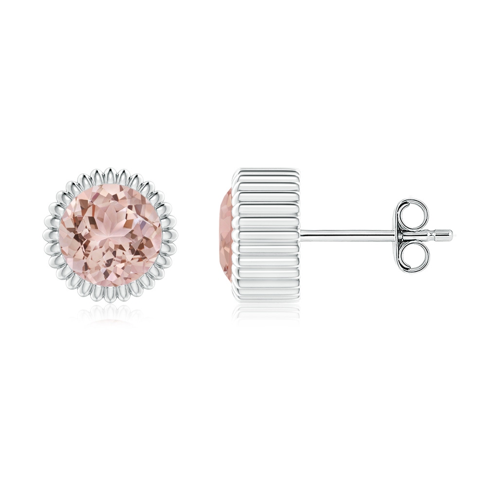 6mm AAA Bezel-Set Solitaire Round Morganite Beaded Halo Studs in White Gold