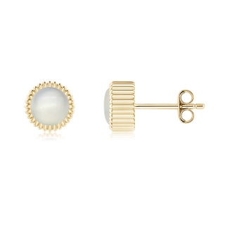 5mm AAA Bezel-Set Solitaire Round Moonstone Beaded Halo Studs in Yellow Gold