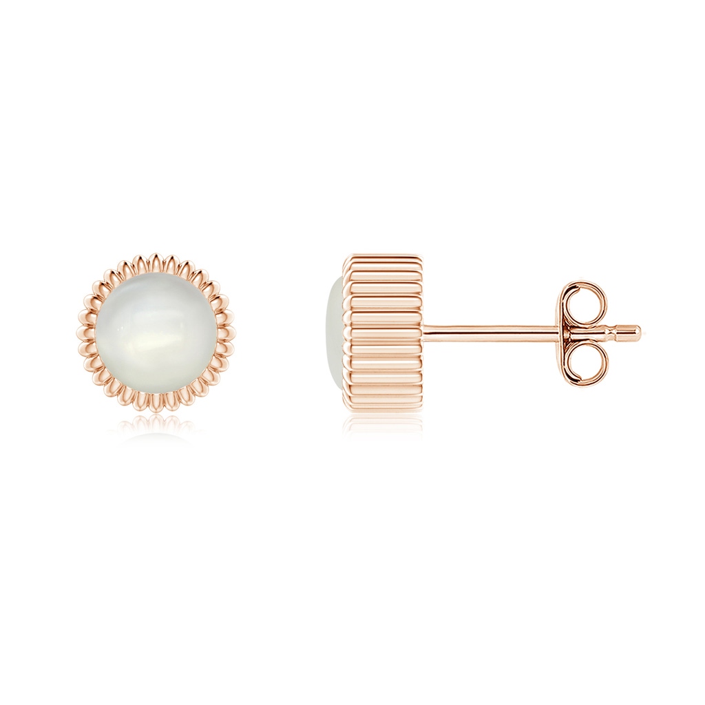5mm AAAA Bezel-Set Solitaire Round Moonstone Beaded Halo Studs in Rose Gold