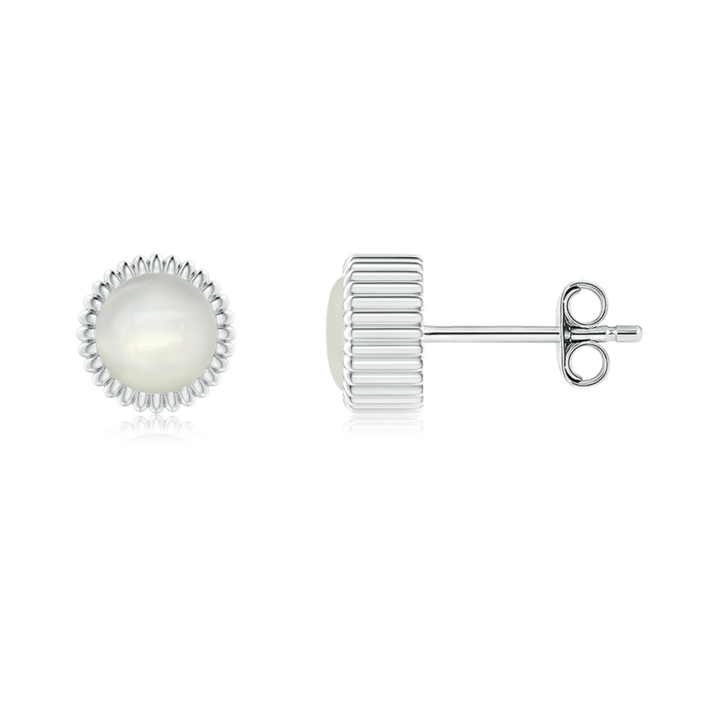 5mm AAAA Bezel-Set Solitaire Round Moonstone Beaded Halo Studs in S999 Silver