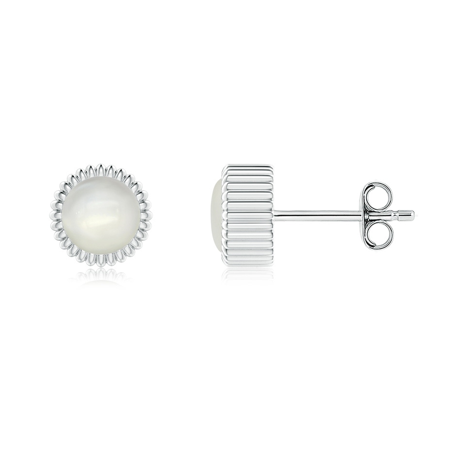 5mm AAAA Bezel-Set Solitaire Round Moonstone Beaded Halo Studs in S999 Silver 