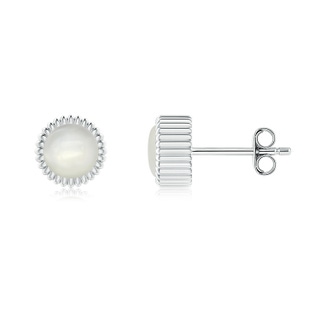 5mm AAAA Bezel-Set Solitaire Round Moonstone Beaded Halo Studs in White Gold