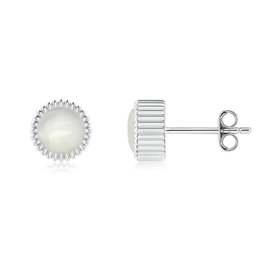 5mm AAAA Bezel-Set Solitaire Round Moonstone Beaded Halo Studs in White Gold 