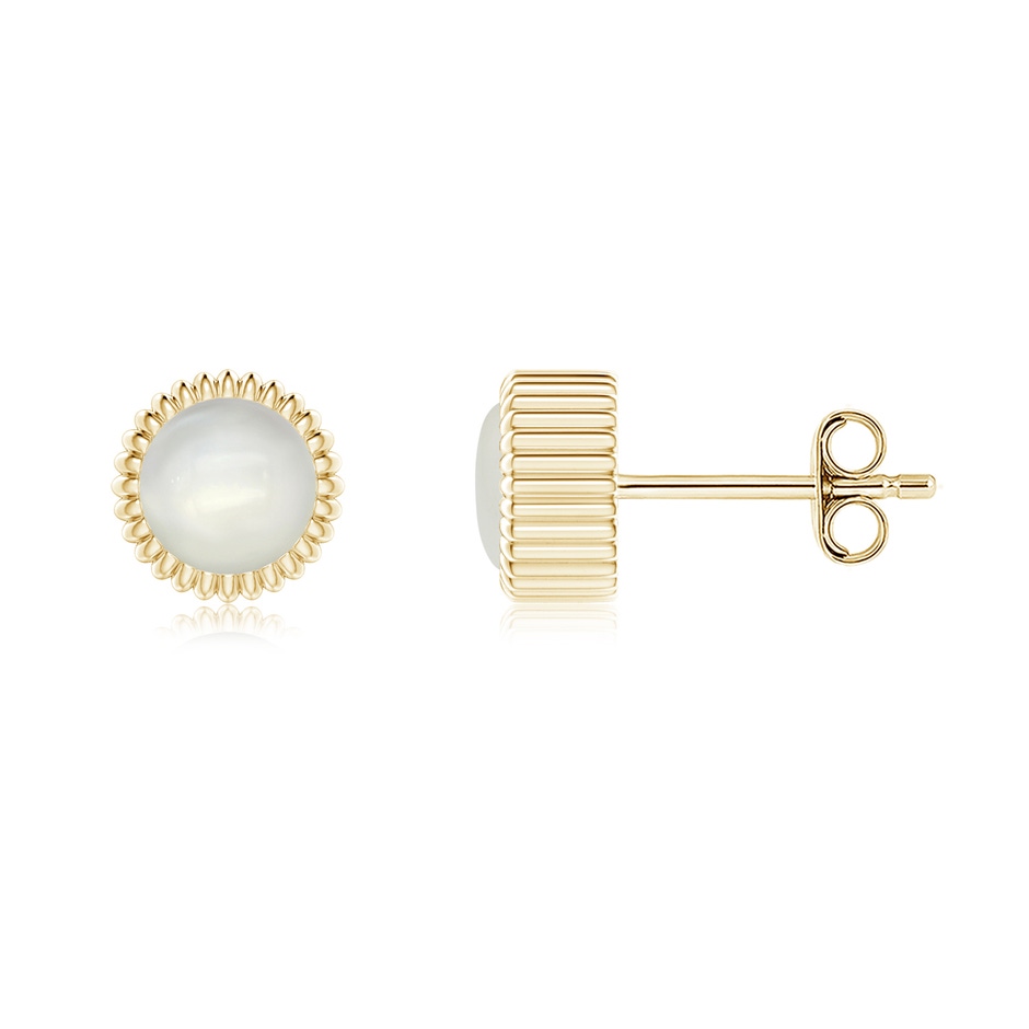 5mm AAAA Bezel-Set Solitaire Round Moonstone Beaded Halo Studs in Yellow Gold 