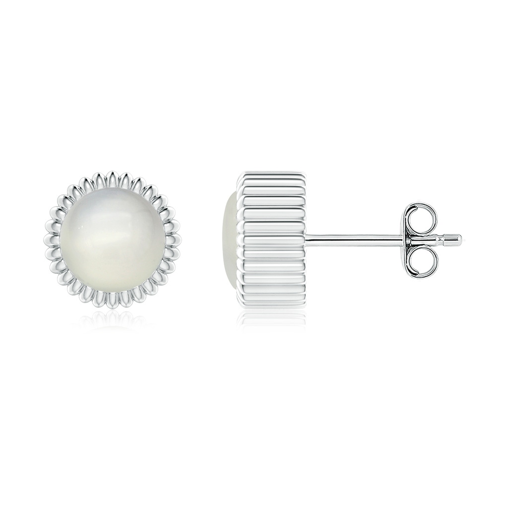 6mm AAA Bezel-Set Solitaire Round Moonstone Beaded Halo Studs in White Gold