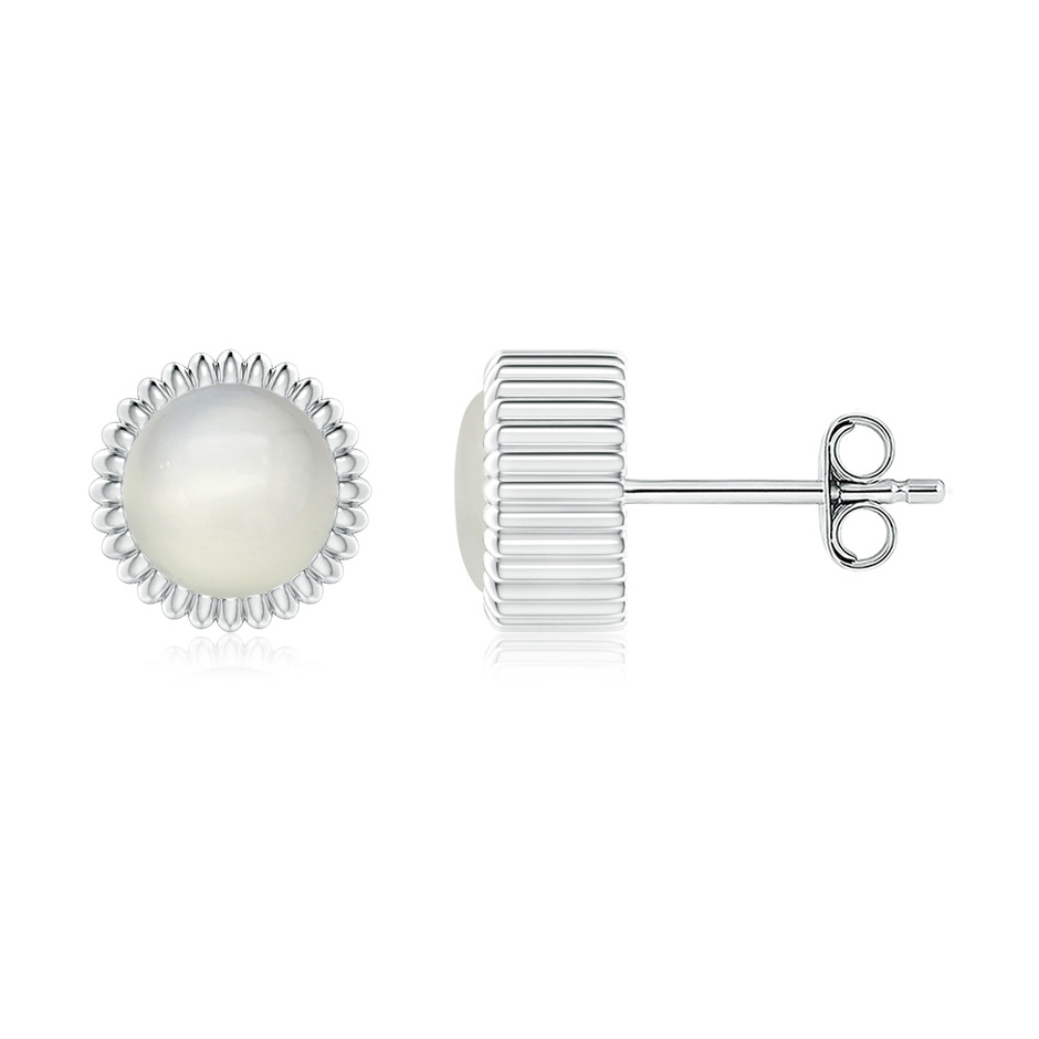 6mm AAA Bezel-Set Solitaire Round Moonstone Beaded Halo Studs in White Gold 