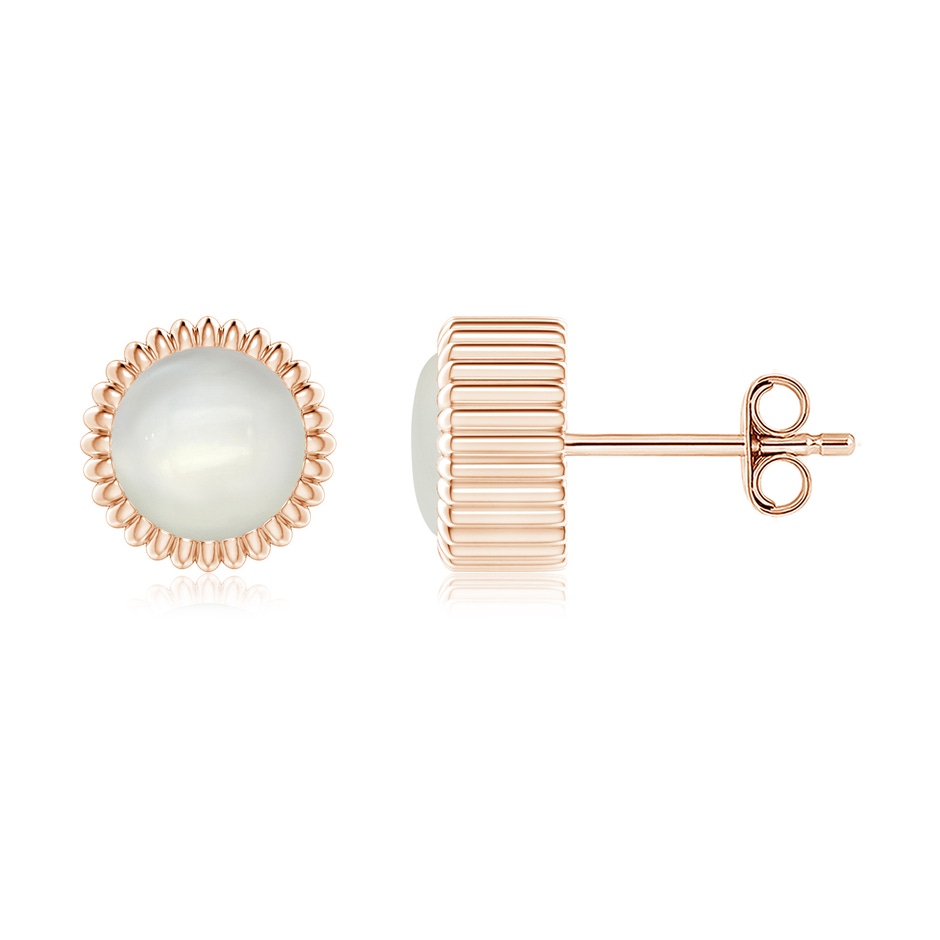 6mm AAAA Bezel-Set Solitaire Round Moonstone Beaded Halo Studs in Rose Gold 