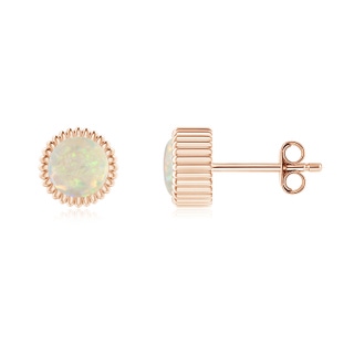 5mm AAA Bezel-Set Solitaire Round Opal Beaded Halo Studs in Rose Gold