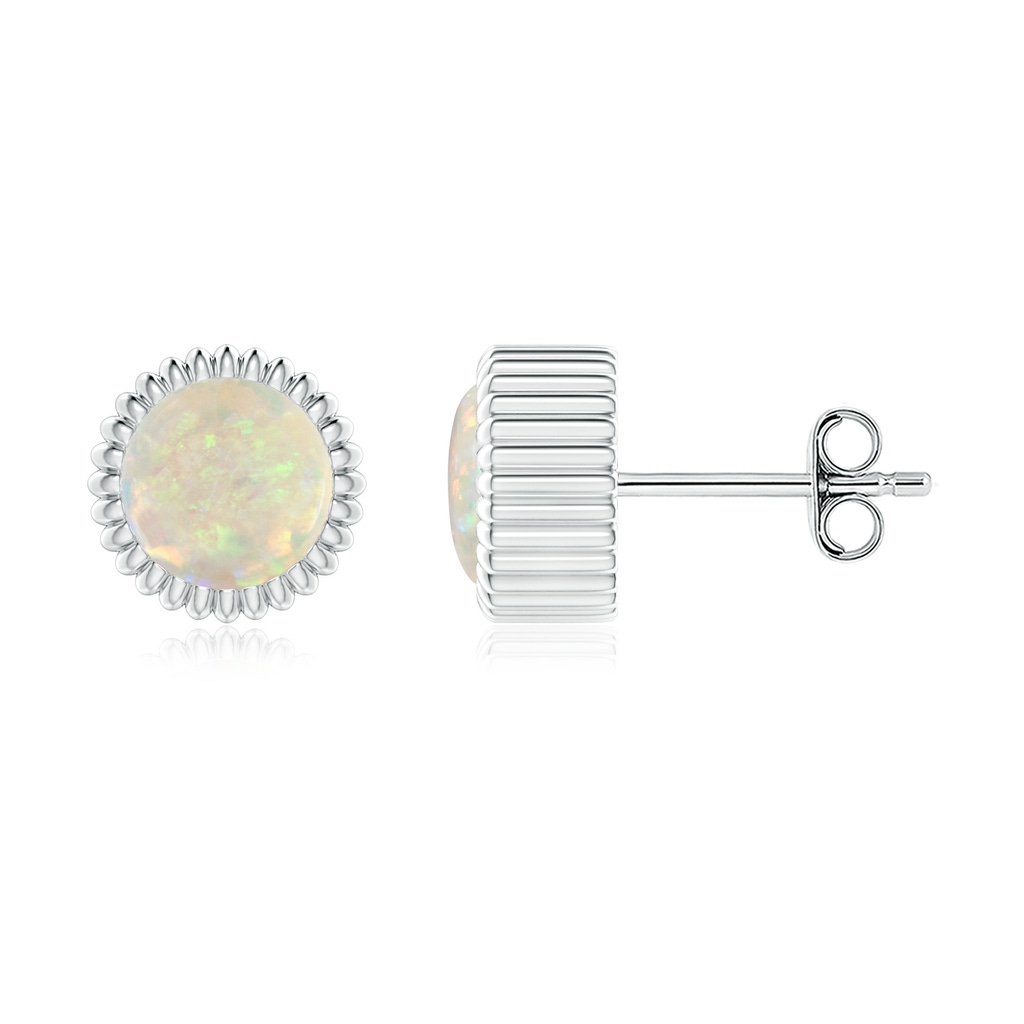 6mm AAA Bezel-Set Solitaire Round Opal Beaded Halo Studs in White Gold