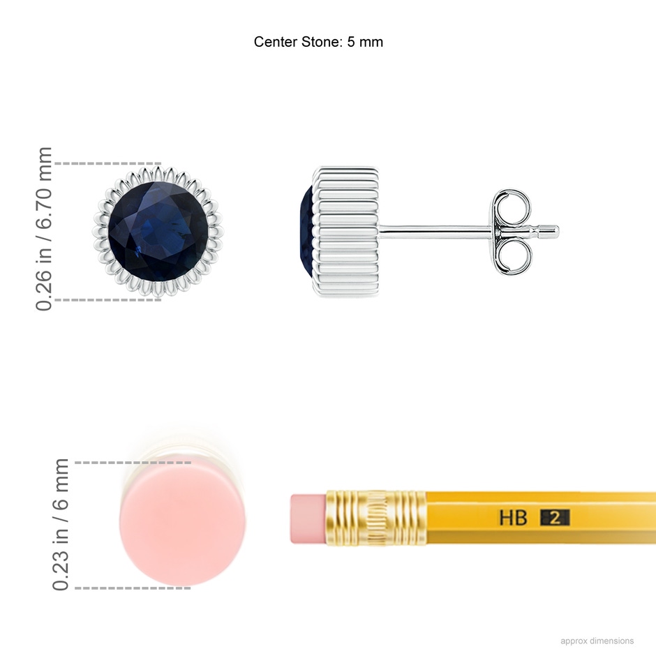 5mm A Bezel-Set Solitaire Round Sapphire Beaded Halo Studs in White Gold ruler