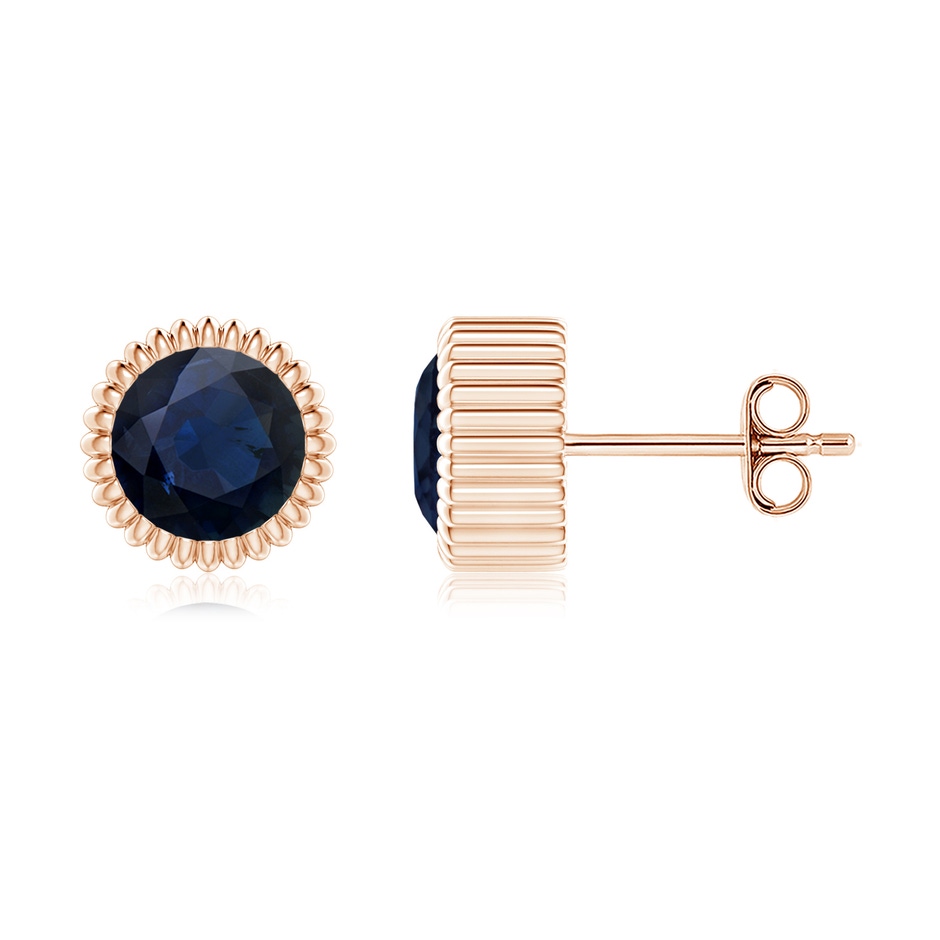 6mm A Bezel-Set Solitaire Round Sapphire Beaded Halo Studs in Rose Gold 